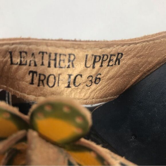 Spring Step Tooled Leather Colorful Flower Slip On Wedge Sandals - Picture 11 of 13